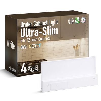 Éclairage sous meuble à DEL ultramince 12 po 5 CCT, câblé/enfichable, dimmable et connectable, épaisseur 1,04 po, 600 lm, IRC 90