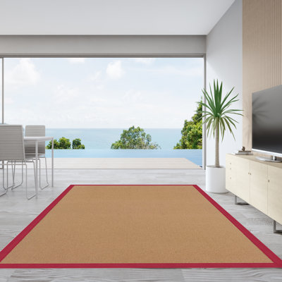 Tapis berbère beige foncé fabriqué à la main avec bordure rouge en coton Nannette