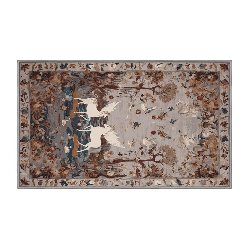 Machine Washable Gray Area Rug, Rectangle 7' x 10'
