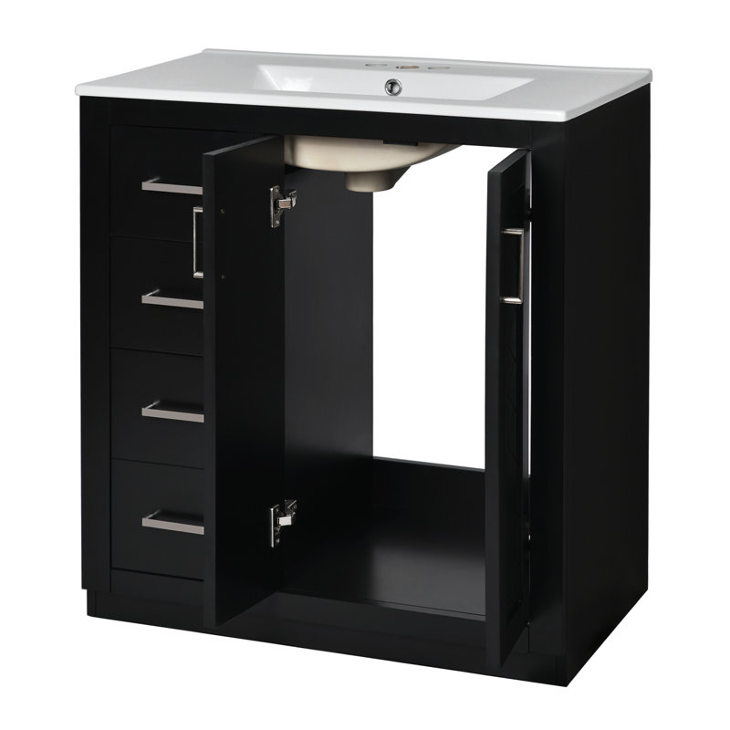 Ensemble de meuble-lavabo autoportant avec cadre en bois 30 po, Noir, noir, noir, noir