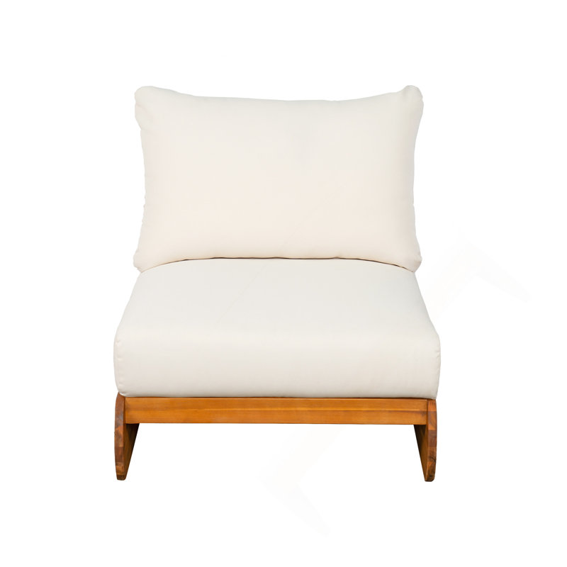 Fauteuil club en acacia Lazy, beige, Coussin beige / structure en teck