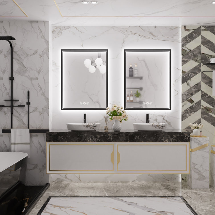 Frontlit & Backlit Bathroom Vanity Mirror LED Lights Fog Free Wall Mirror with Aluminum Alloy Frame, 3-Color Temperature and Dimmable