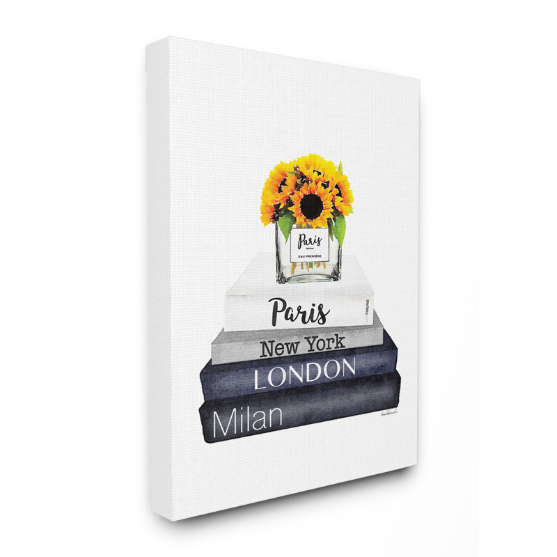 « mode motif jaune fleur bookstack blue », impression, Toile tendue, H 20 po x l 16 po x P 1,5 po