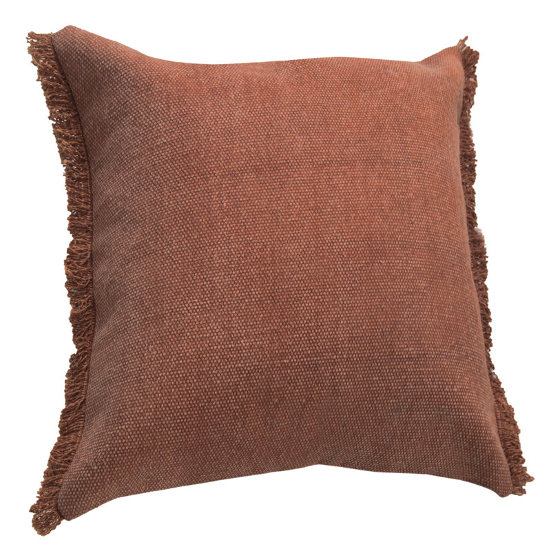 Nina Burnt Orange Cotton Fringed 20" x 20" Throw Pillow Set