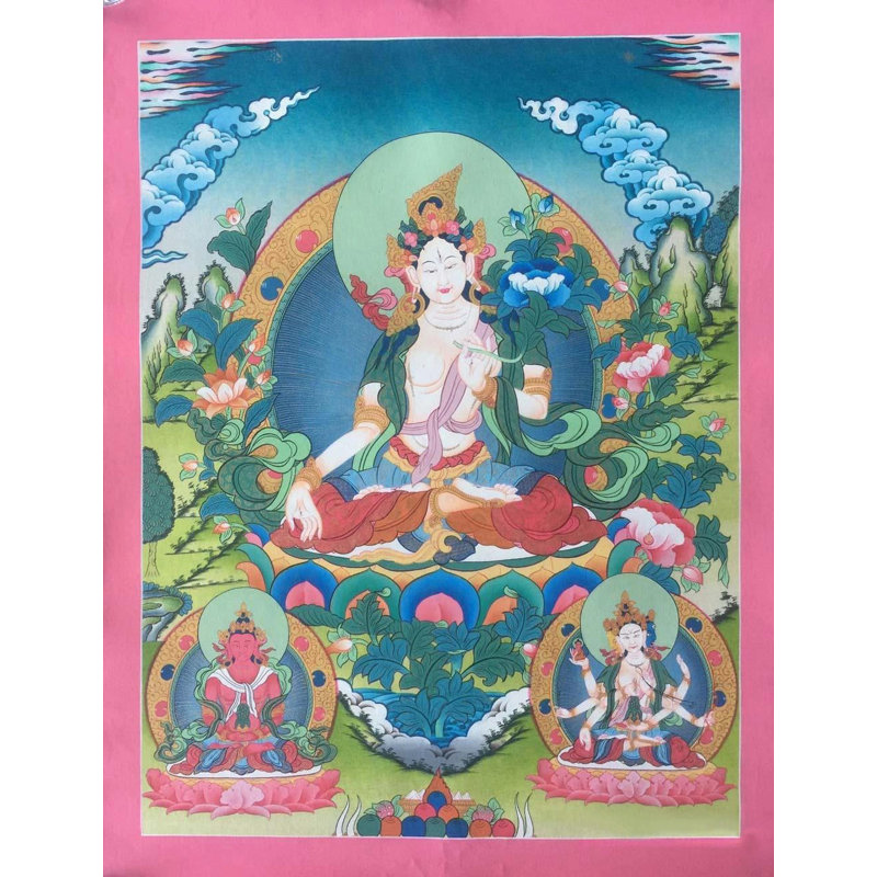Déesse blanche Tara Thangka (Brocadeless Thangka)