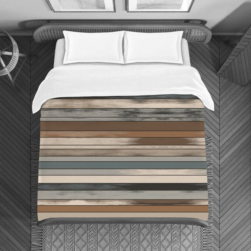 Literie à motif cachemire, Housse de couette pour lit simple, Brun / gris rayé 1