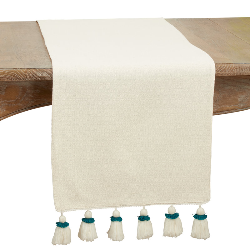 Tassel Cotton Table Runner 16" W X 72" L, Teal