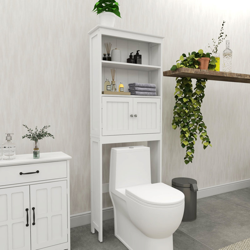 Lowel 2 -Tier Toilet Bathroom Spacesaver Storage Shelf with Storage Shelf with 2 Doors Wood Storage Cabinet
