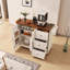 Chariot d'îlot de cuisine blanc avec abattant pliable et plateau en bois - Bar à déjeuner mobile sur roulettes avec tiroirs de rangement, armoire, support à épices et barre à serviettes