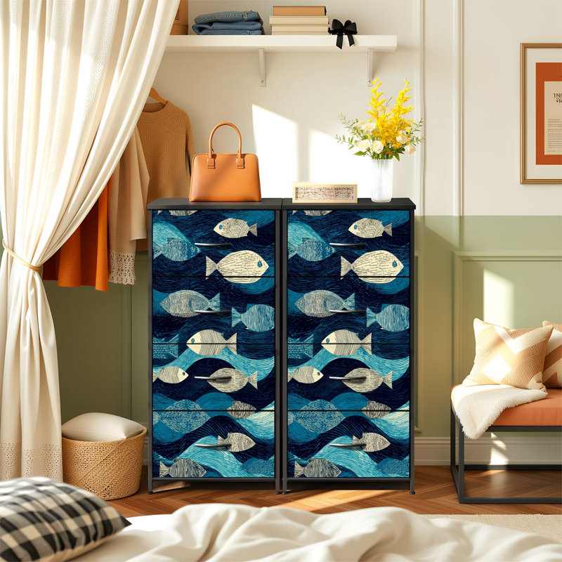 Commode à 4 tiroirs avec rangement vertical et bleu sarcelle
