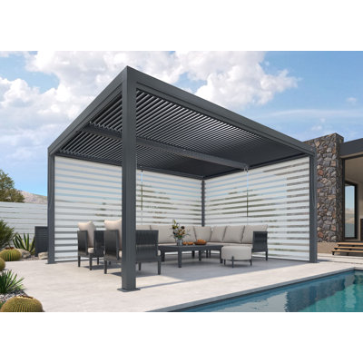 Aluminum Pergola with Roller Shade, 1 Long Side and 1 Short Side