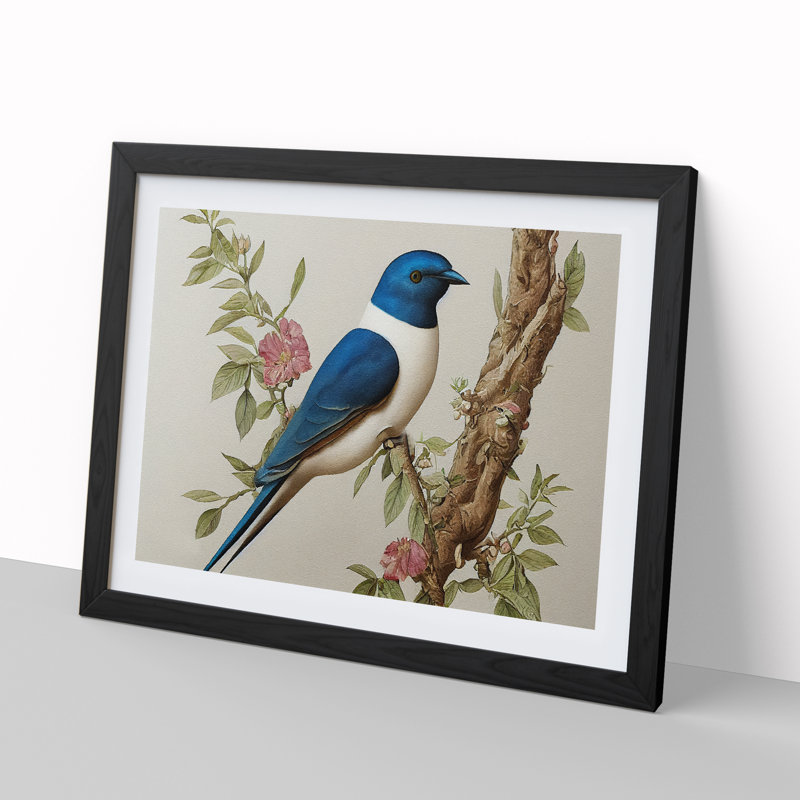 Watercolour Swallow Bird Vol.3 - Single Picture Frame Print, Black, 46cm H x 64cm W