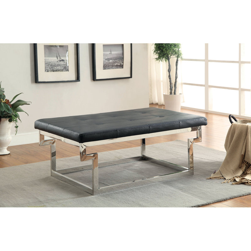 Rihanna Faux Leather Upholstered Bench, Black, Large