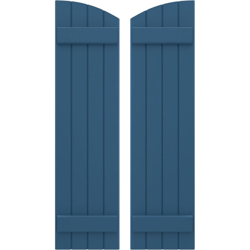 Americraft 2 Batten Exterior Real Wood Joined Board-N-Batten Shutters W/ Elliptical Top (Per Pair), Shadow Mountain, 10 1/2"
