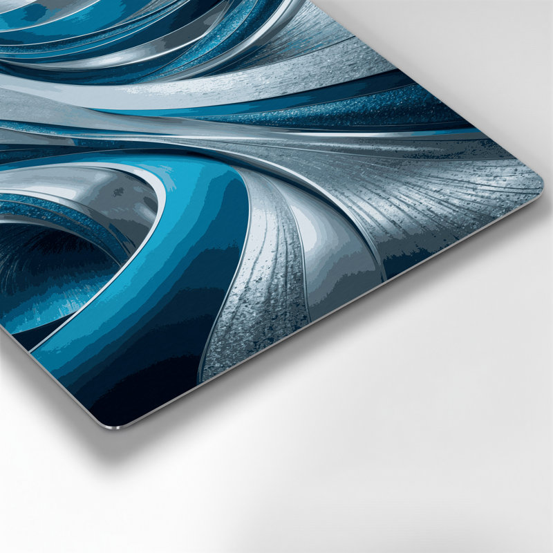 Abstrait paysage 23, art mural en métal bleu, H 20 po x l 30 po