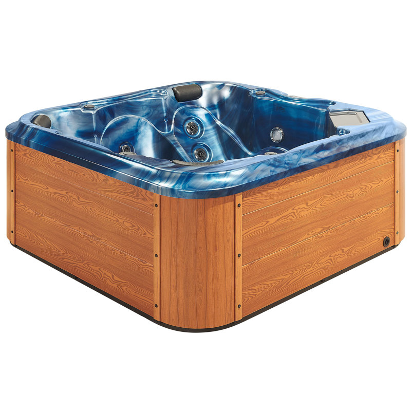 Freeport Park Crisler 230V 28 - Jet Acrylic Square Hot Tub with Ozonator, Blue, Light Wood