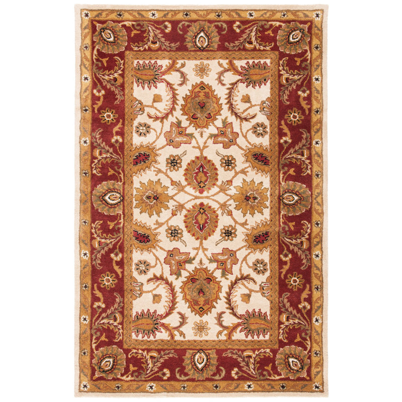 Tapis oriental ivoire / rouge en laine touffeté à la main Algers, Rectangle 8 pi 3 po x 11 pi