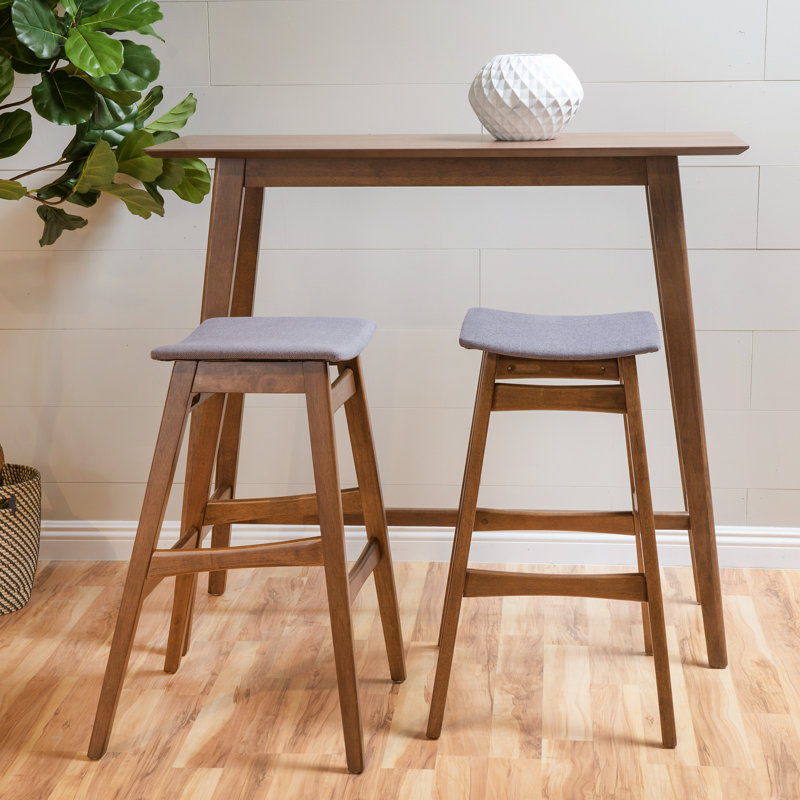Ayobami Four Leg Dining Set, Natural Walnut, Dark Gray, 3-Piece (1 Table, 2 Chairs)