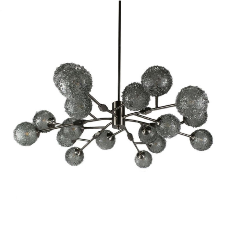 Lustre art déco Alan Mizrahi Aurora, Nickel satiné, Verre texturé, 82" Diameter x 7" Height