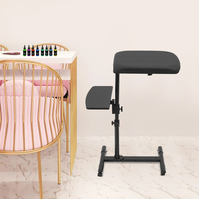 Adjustable Height Utility Cart with Arm Rest & Storage Tray, Rolling Ergonomic Support Station for Salon, Spa & Craft, Lockable Wheels, Black (24.4-35.4")