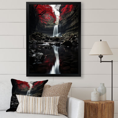 Grey and Red Waterfall Of Eternity II - Waterfall Framed Prints