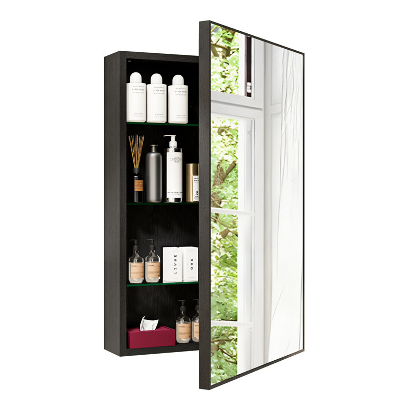 Miroir d'armoire à pharmacie noir, miroir de salle de bain 20 po x 30 po avec rangement et tablettes réglables, armoires à pharmacie murales pour salle de bain