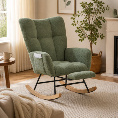 Ensemble fauteuil à bascule Teddy avec repose-pieds et poche de rangement, vert