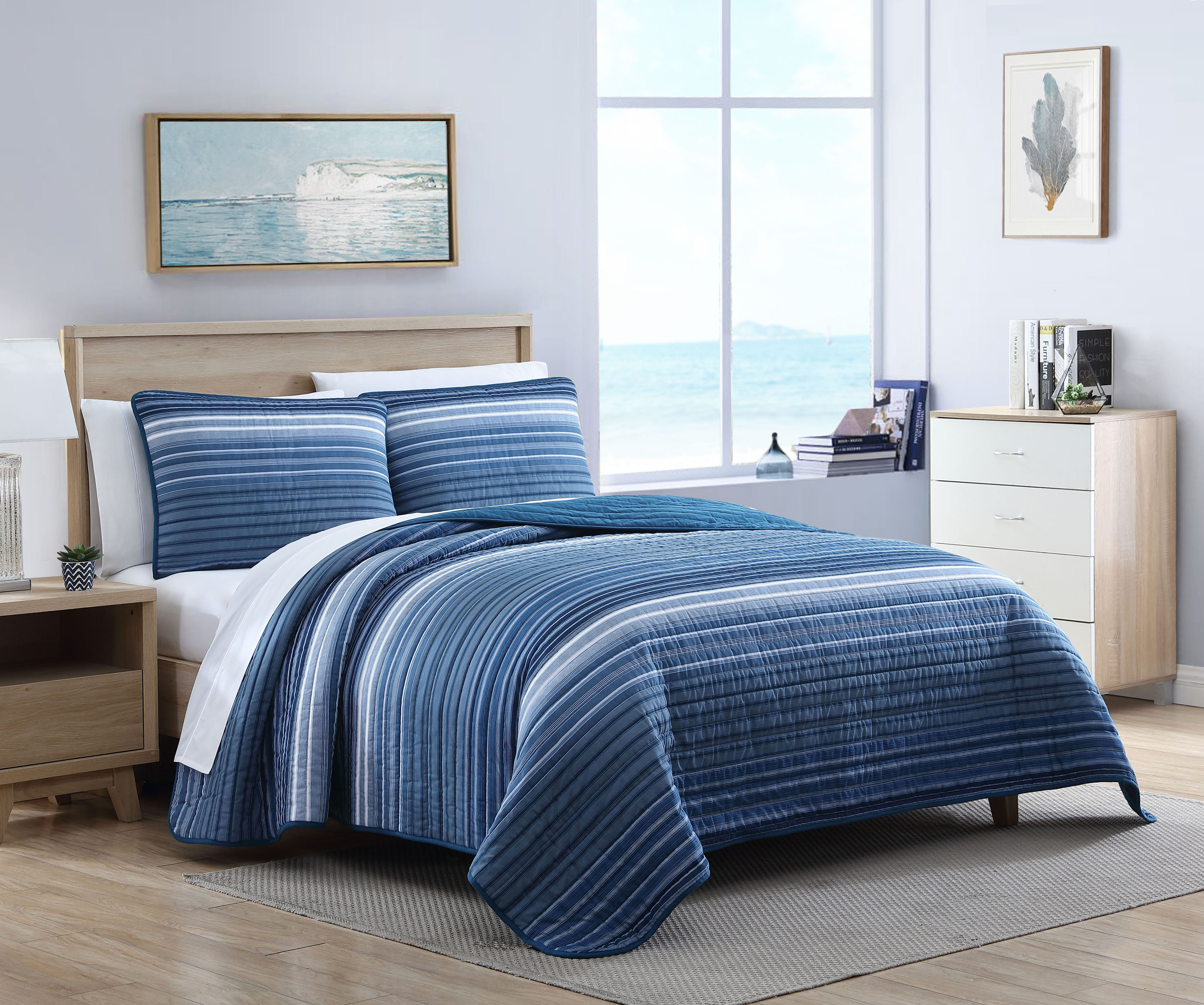 Nautica Coveside Cotton Reversible Blue Quilt Set & Reviews | Wayfair