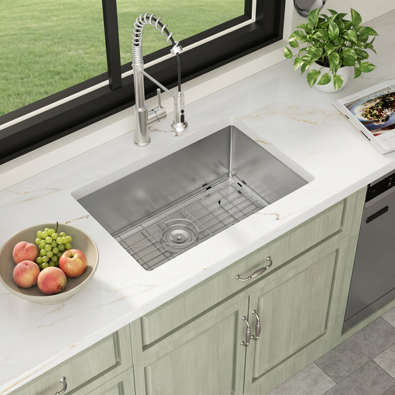 27" L x 18" W Undermount Kitchen Sink 16 Gauge Stainless Steel Kitchen Sink Single Bowl Kitchen Sink