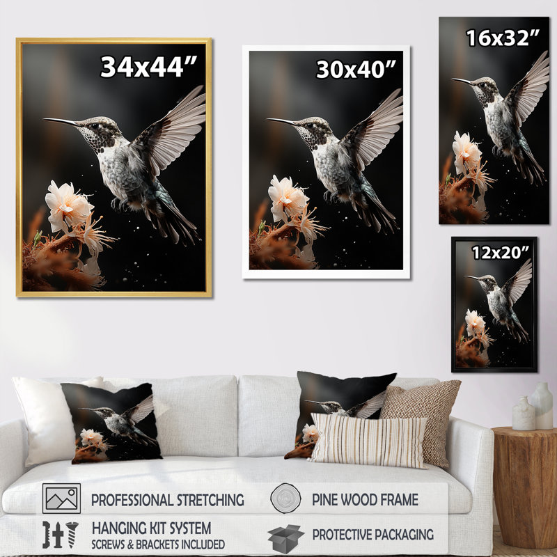 «Borgata Black White Hummingbird Energetic», reproduction sur toile, Toile tendue, H 20 po x l 12 po x P 1 po