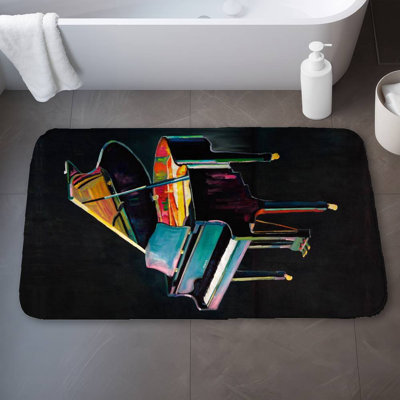 Colorful realistic piano Bath Mat with Non-Slip Backing - Quick Dry Memory Foam Bathroom Rug - Absorbent - Modern Plush Spa-Style - Machine Washable