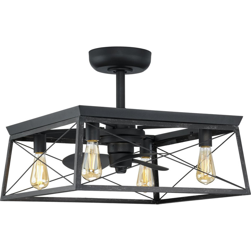 Matte Black 22'' Ceiling Fan with Chandelier Light Kit