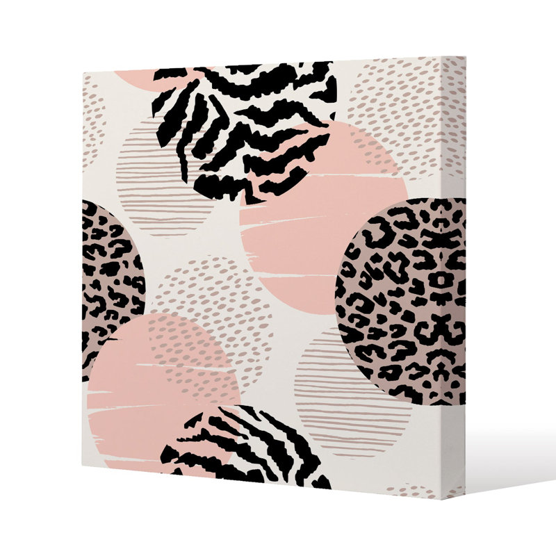 Abstract geometrics with animal print and circles Slim Style Canvas Print, 40 cm H x 40 cm W