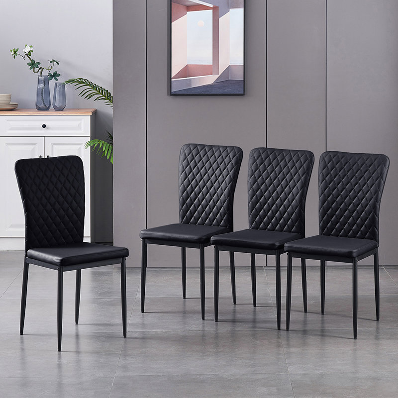 Lelanie Modern Upholstered Faux Leather Armless Dining Chairs, Black