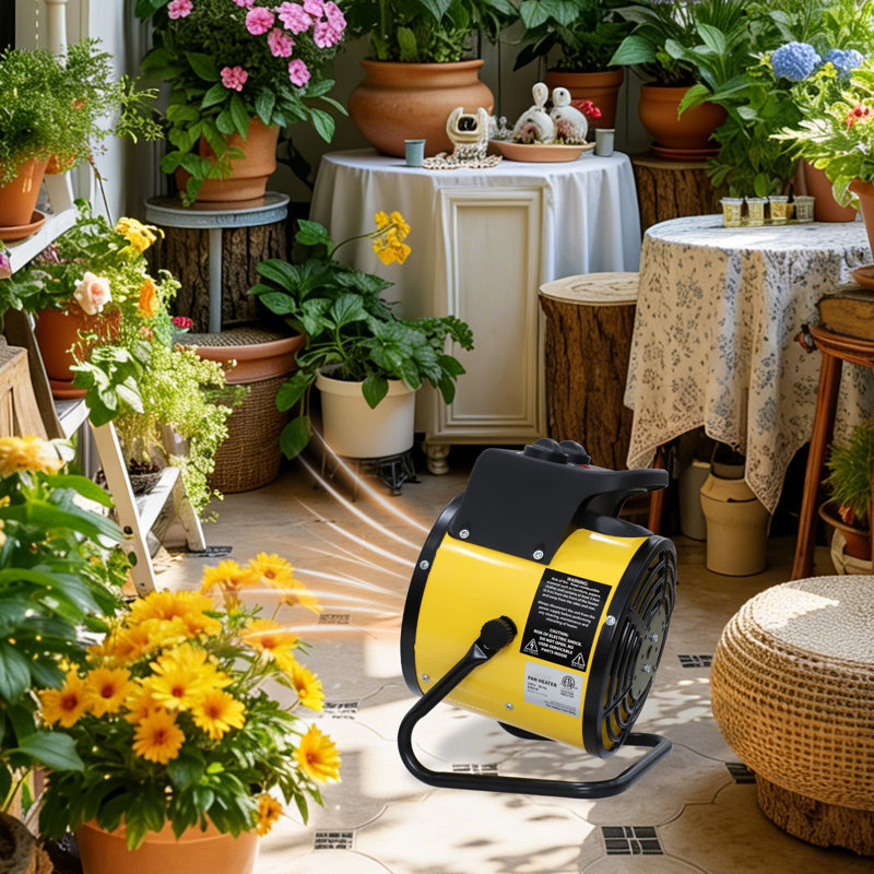 Chaufferette de serre avec thermostat, radiateur électrique 1500W avec protection contre la surchauffe, jaune
