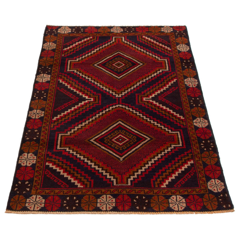 Tapis rouge noué à la main 3 pi 7 po x 6 pi 3 po Teimani