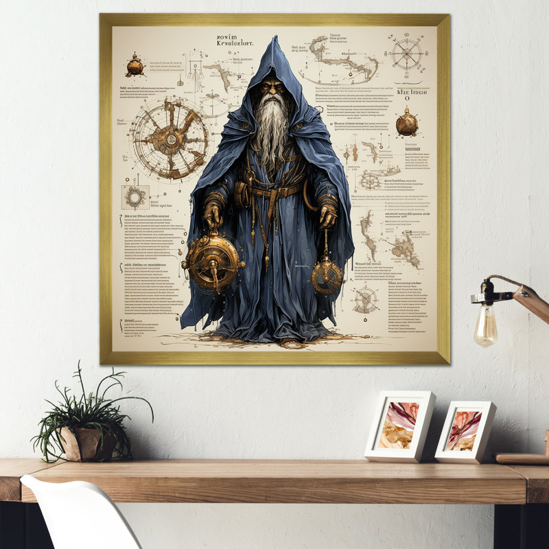 Schéma IV encadré sur toile, H 16 po x l 16 po x P 1 po, Cadre doré simple