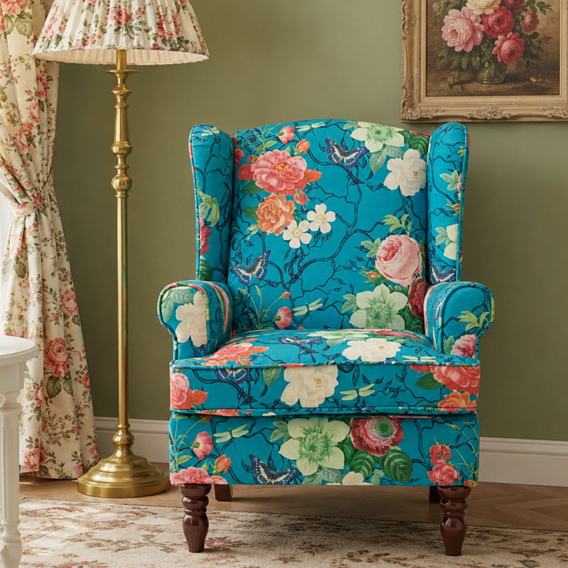 Upholstered Accent Chair, Green Floral