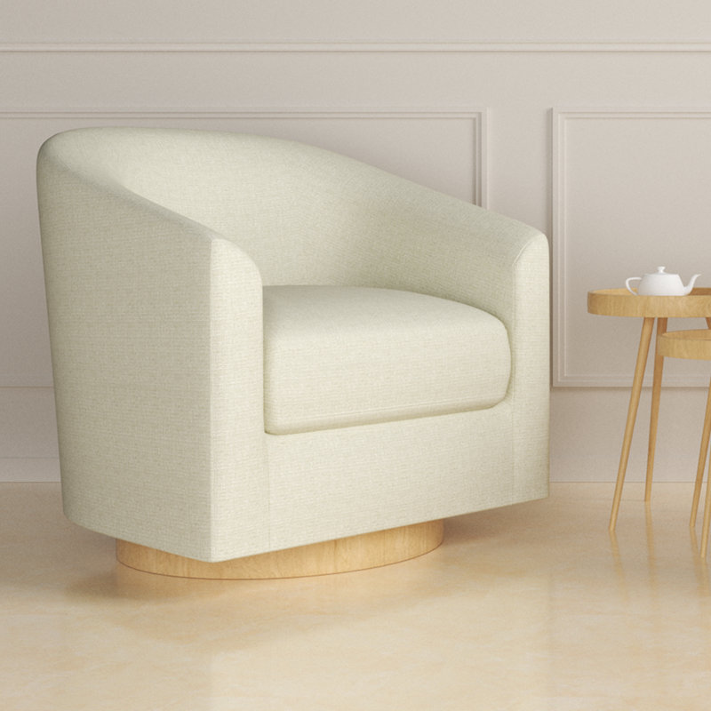 Fauteuil demi-tonneau pivotant rembourré en mousse à mémoire de forme Kanise, Lin crème