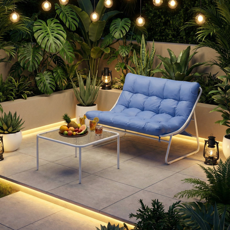 4-Piece Modern Minimalist Outdoor Patio Conversation Set, Blue