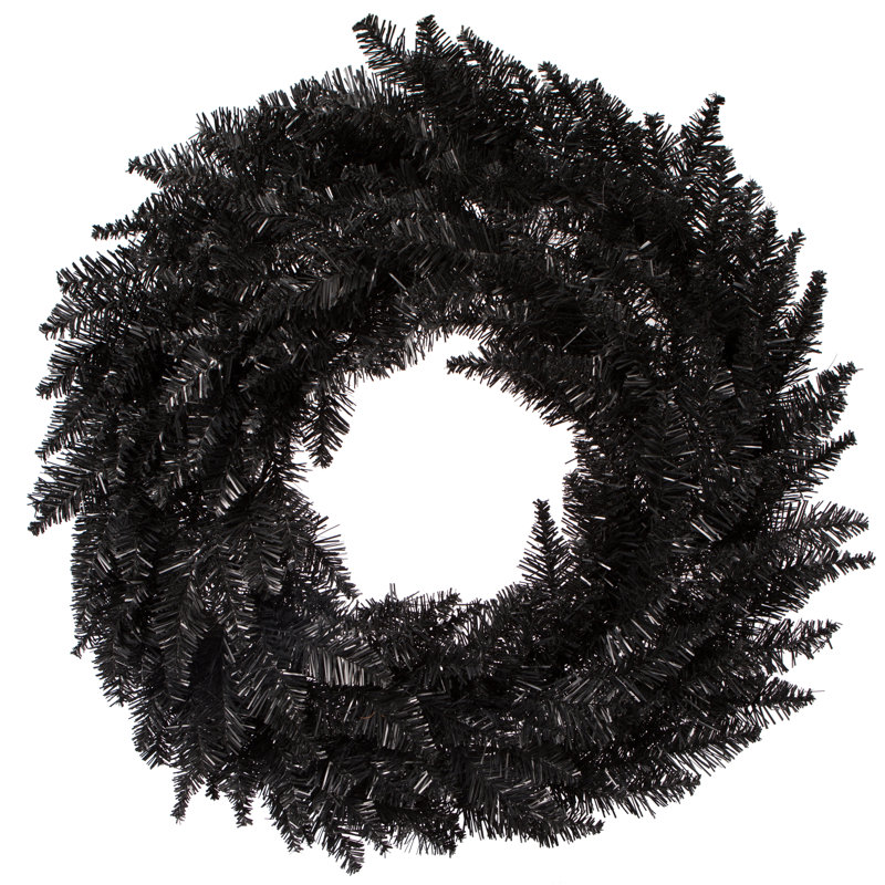 Couronne de Noël artificielle en PVC, H 24 po x l 24 po x P 3 po, Noir