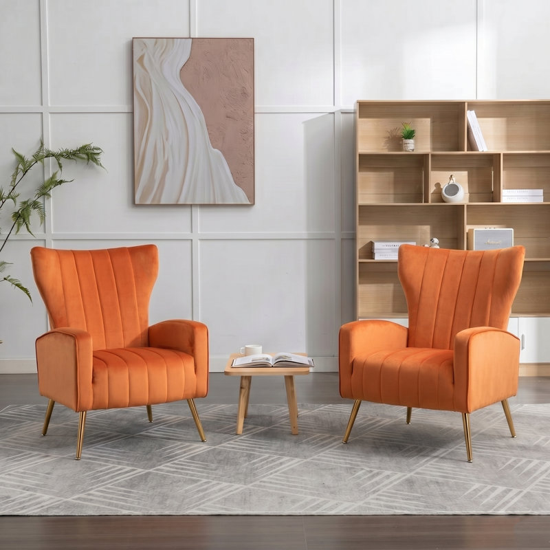 Fauteuil en velours à pieds en métal, Orange