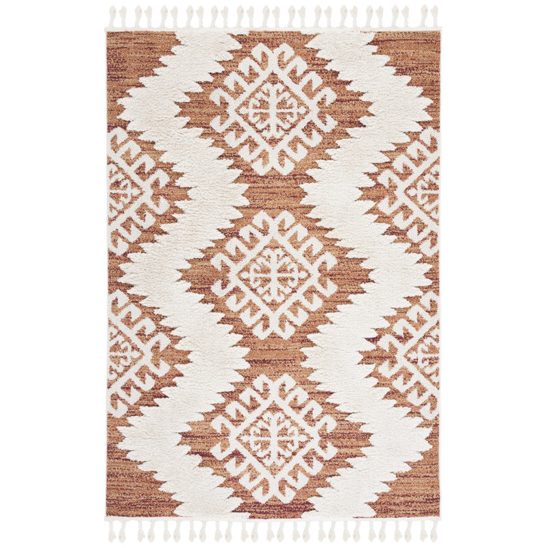Demartino Southwestern Orange/Ivory Area Rug, Rectangle 3' x 5'