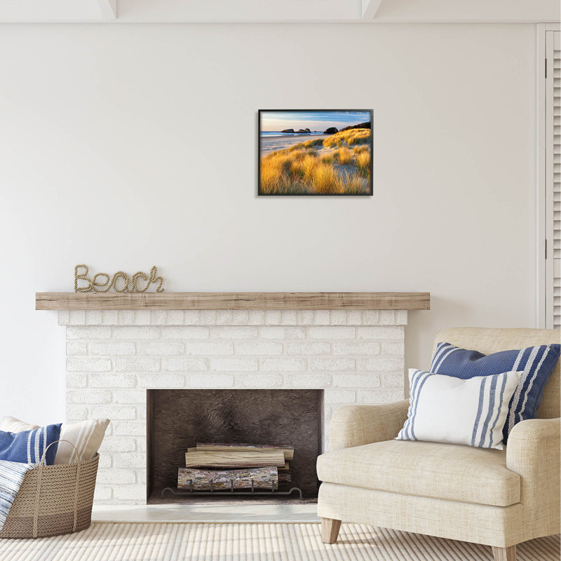 Au-548-Giclée, photographie d'herbe sur le rivage, H 16 po x l 20 po x P 1,5 po, Giclée encadrée noir minuit