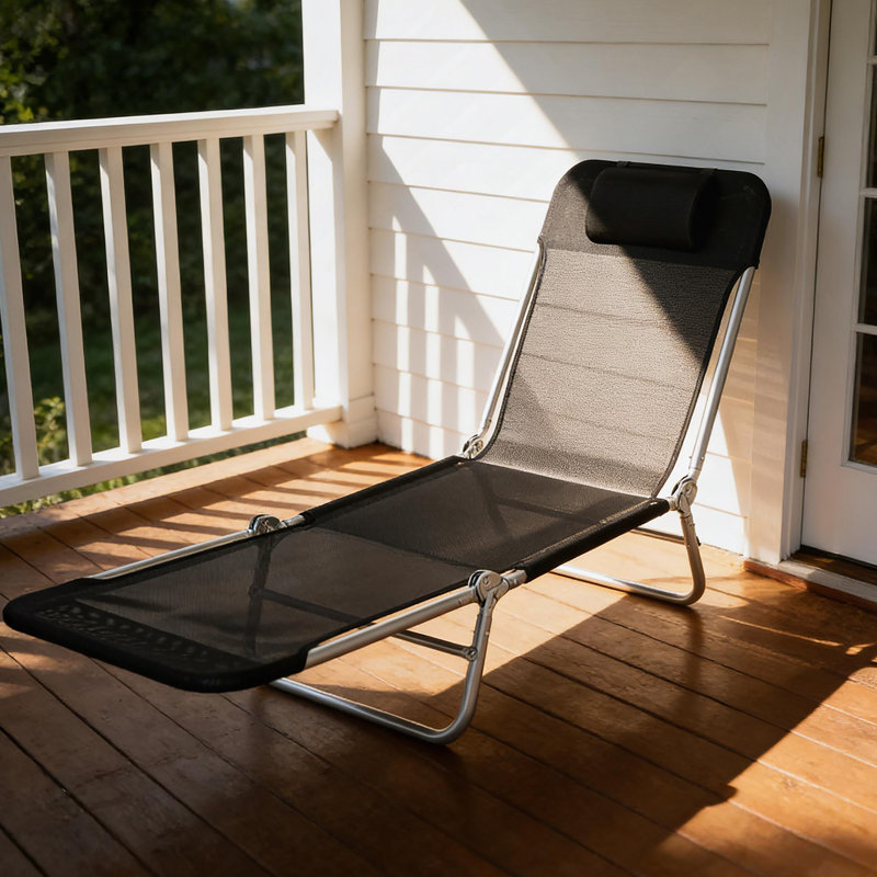 Chaise longue pliante pour l'extérieur, Noir / argenté