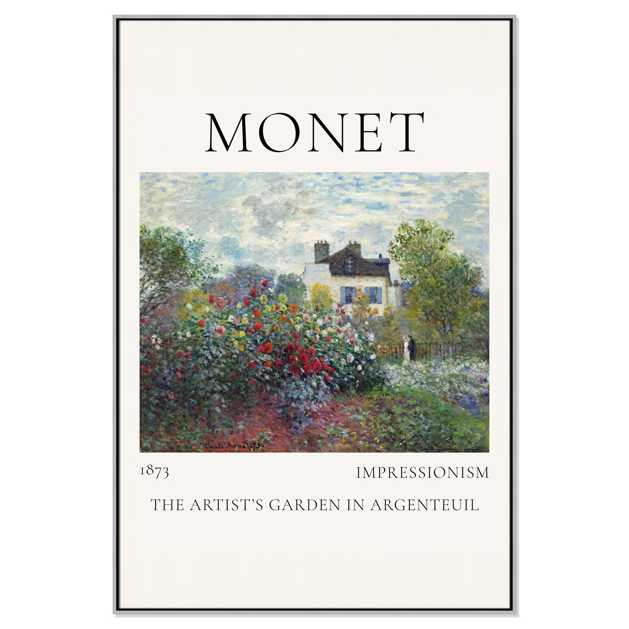 Artists Garden in Argenteuil Print by Claude Monet, 61.5" H x 41.5" W x 2" D, Silver Floater Frame, No