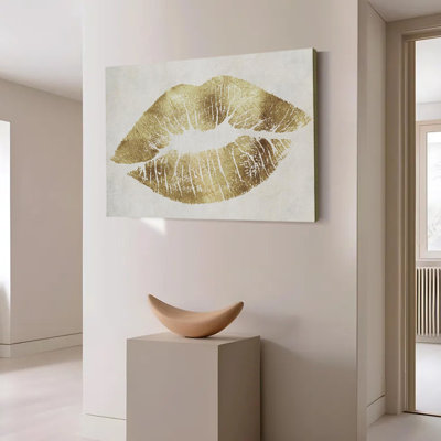Gold Sexy Lips Print Canvas Poster