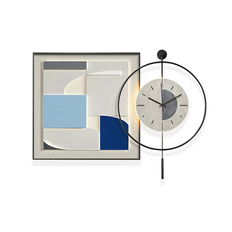 Horloge murale géométrique abstraite bleue et grise avec pendule à DEL, 23.62"*23.62", D