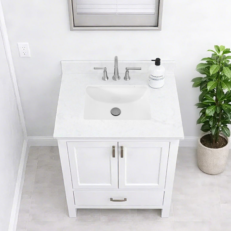 30" White Engineered Stone Bathroom Vanity Backsplash