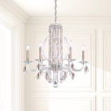 Siena 6 Light 24.5in x 23.5in Chandelier with Crystal Tusks in Polished Stainless Steel with Clear Radiance Crystals